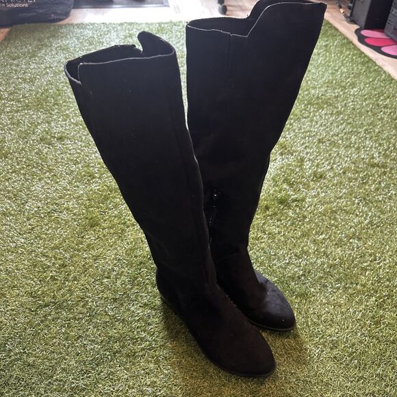 Indigo Rd. Shoes - Indigo Rd. WAREN2 Black Suede Round Toe Pull On Over The Knee Slouch Boots 7.5 M